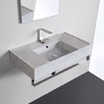 Scarabeo 5123-F-TB Marble Design Ceramic Wall Mounted Sink With Counter Space, Towel Bar Included